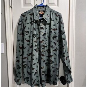 Vintage High Sierra Fishing Shirt Mens XL 100% Cotton Fish Print Button Down